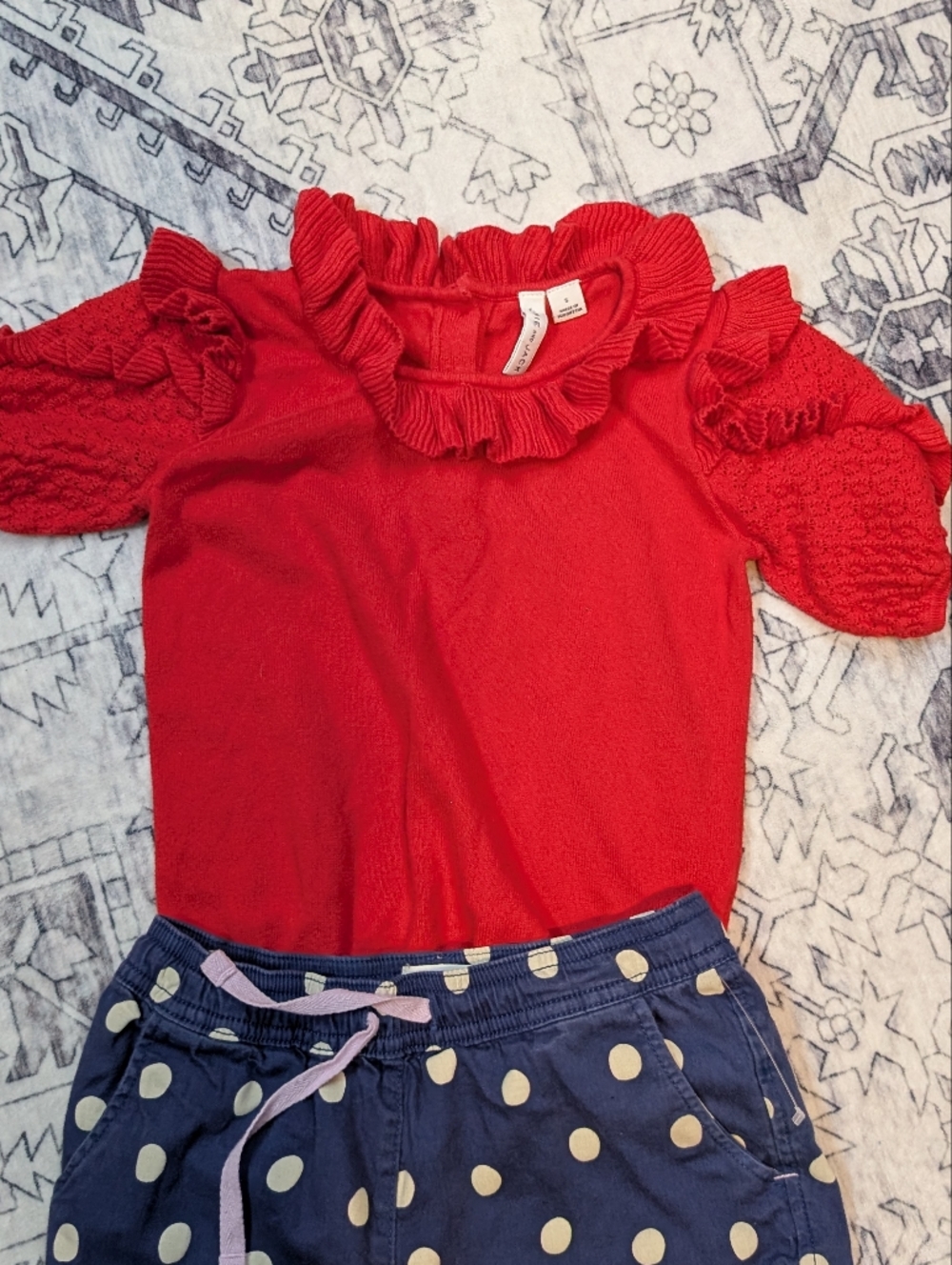 Adorable Janie and Jack Red Ruffle-Neck 100% Cotton Short Sleeve Top Size 5